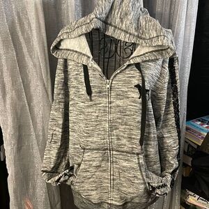 Vintage grey sequin bling zip up hooded sweatshirt Victoria’s Secret pink logo